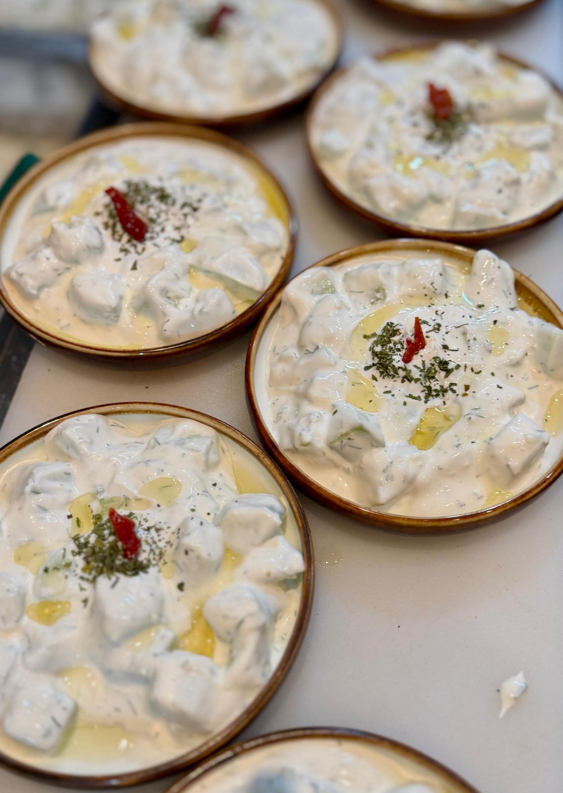 Cacık — strained yogurt with cucumber, dill, olive oil