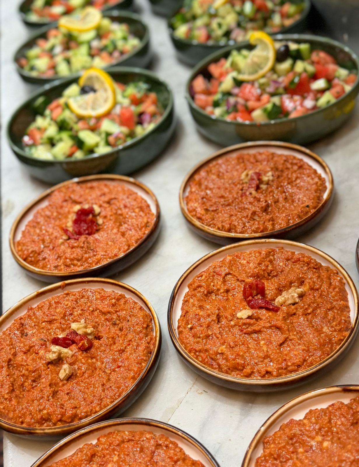 Muhammara and shepherd's salad — pre-service prep
